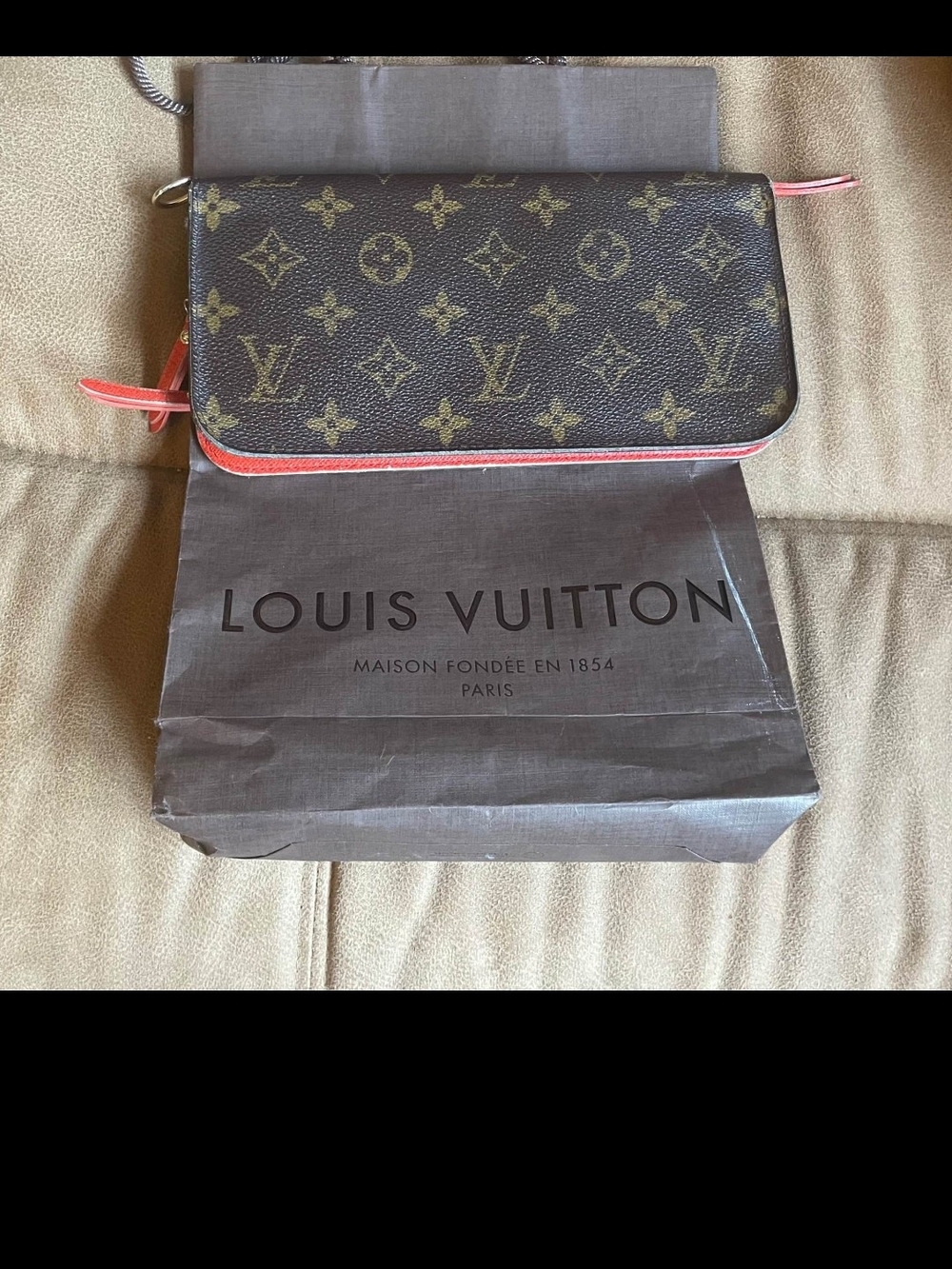Louis Vuitton Brown Monogram Clutch with Red Trim